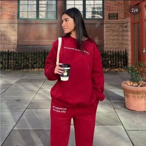 Happy Cam3r Red Crewneck Sweatsuit set